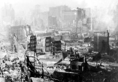 San Francisco: Ausgebrannte Ruinen nach dem Erdbeben der Stärke 8 am 18. April 1906
