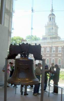 Philadelphia: Liberty Hall. Hier wurde am 04.07.1776 die Unabhängigkeitserklärung unterzeichnet, Liberty Bell" (Freiheitsglocke)) hat einen Sprung