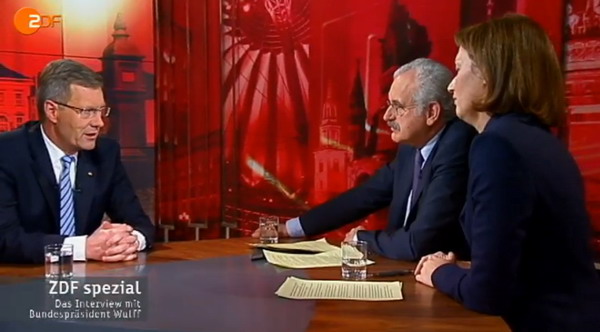 04.01.2012: Bundespräsident Christian Wulff im gemeinsamen Interview von ARD (Ulrich Deppendorf) und ZDF (Bettina Schausten)