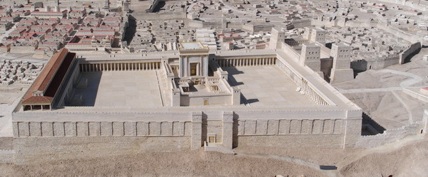 Jerusalem Modell, herodianischer Tempel. Das Modell befindet sich im Israel Museum beim Schrein des Buches.