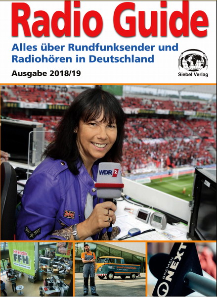 Der neue Radio Guide, Ausgabe 2018/19 im Siebel-Verlag mit Sabine Töpperwien im Bild, die erste Frau, die in der ARD-Bundesligakonferenz von der Fußball-Bundesliga im Radio berichtete