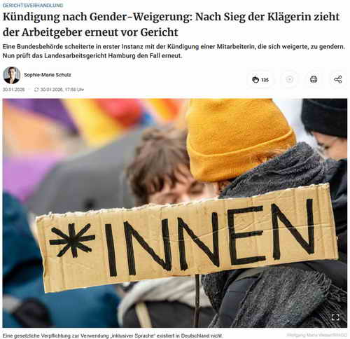 Schlagzeile K&uuml;ndigung nach Gender-Weigerung *INNEN