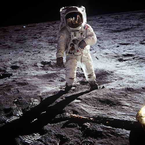 20.07.1969: US-Astronaut Edwin "Buzz" Aldrin beim Spaziergng auf dem Mond. Foto: NASA 
