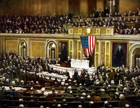 02.04.1917: US-Präsident Woodrow Wilson hält seine flammende Rede, die "War Message", vor dem Kongress