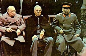 Die "Anti-Hitler-Koalition": Britischer Premier Churchill, US-Präsident Roosevelt, Stalin vom 4.-11. Februar 1945 in Jalta auf der Krim