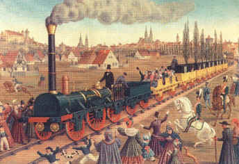 Die erste deutsche von einer Dampflok, dem "Adler" angetriebene Eisenbahn fährt am 07.12.1835 von Nürnberg nach Fürth