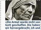 Sonderbriefmarke zum 100. Gebutstag von Mutter Teresa. mehr über Mutter Teresa im Kalenderblatt der Woche 