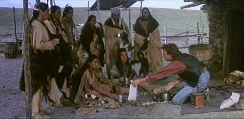 Szenenbild aus "Der mit dem Wolf tanzt": Der Weiße Nordstaaten-Soldat bewirtet die Sioux-Indianer mit Kaffee