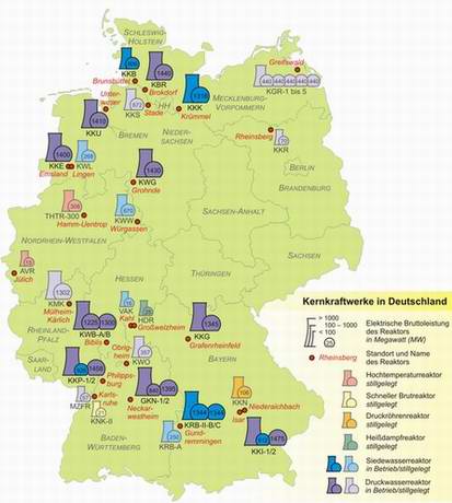 Hier klicken, um Karte der Kernkraftwerke in Deutschland (Stand 2011) zu vergrößern