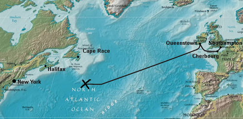 Die Route der Titanic und Lage des Wracks