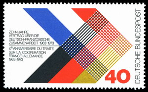 Briefmarke von 1973: 10 Jahre Vertrag über die deutsch-französische Zusammenarbeit 