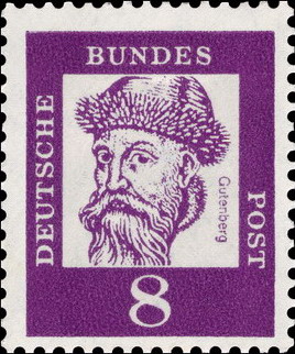 Johannes-Gutenberg-Briefmarke 1961 aus der Serie Bedeutende Deutsche der Deutschen Bundespost