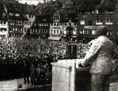 Nürnberg, 10.08.1938: Gauleiter Julius Streicher verkündet den Abriss der Hauptsynagoge am Hans-Sachs-Platz