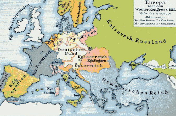 Europa-Karte nach dem Wiener Kongress 1815