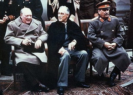 Jalta-Konferenz 1945: Winston Churchill, Franklin D. Roosevelt und Josef Stalin 