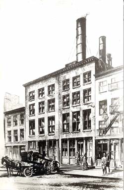Das Pearl-Street-Kraftwerk im New Yorker von Thomas Alva Edison, das 1882 den Betrieb aufnahm