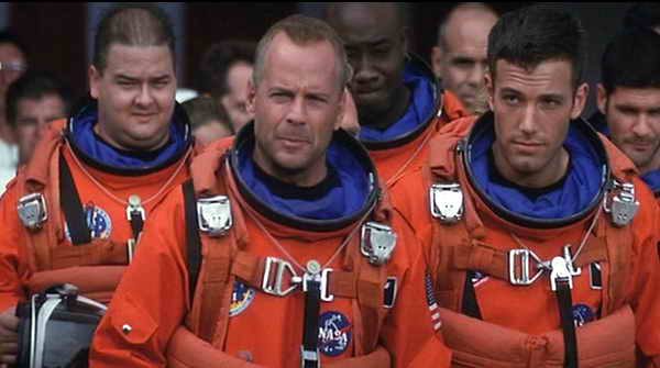 Armageddon - In den Hauptrollen Bruce Willis (Mitte) und Ben Affleck (rechts)