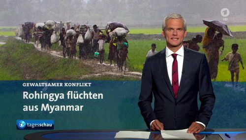 02.09.2017: Die ARD berichtet in der 20-Uhr-Ausgabe der Tagesschau von "Rohingya", die aus Myanmar über die Grenze ins benachbarte nach Bangladesch flüchten
