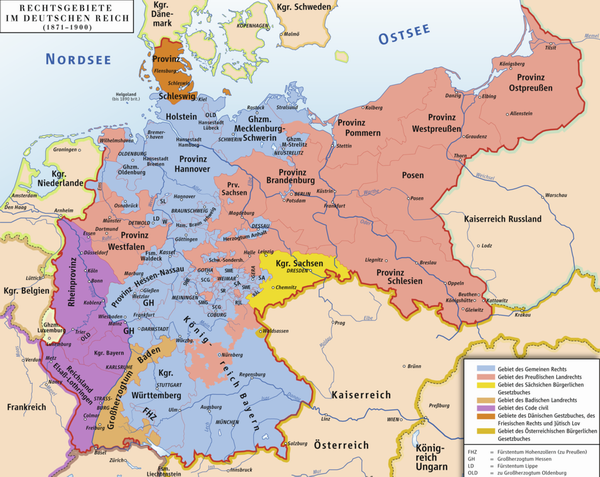 Die 7 verschiedenen Rechtsgebiete im Deutschen Reich von 1871 - 1900