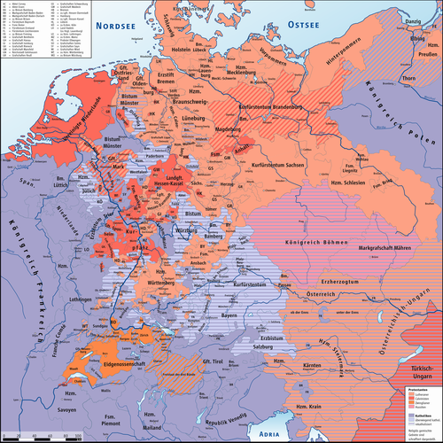 Die Konfessionen in Mitteleuropa um 1618 