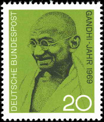 Gandhi 1969 auf einer Briefmarke der Deutschen Bundespost 