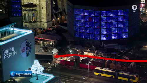 19.12.2016: Ort des Anschlags an der Kaiser-Wilhelm-Gedächniskirche auf dem Breitscheidplatz in Berlin