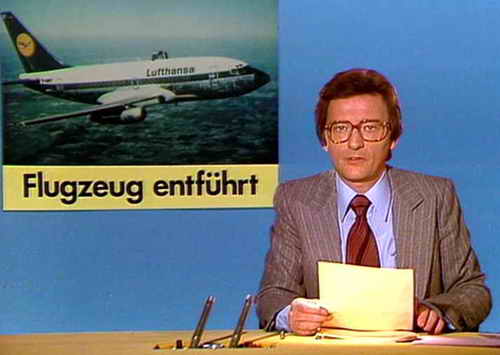 13.10.1977: Die ARD meldet die Entführung der Lufthansa-Maschine Landshut in der 20-Uhr-Tagesschau Foto: Screenshot vom NDR / AREF