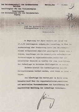 Auftrag von Reichsmarschall Hermann Göring an Reinhard Heydrich, Leiter des Reichssicherheitshauptamts, vom 31. Juli 1941