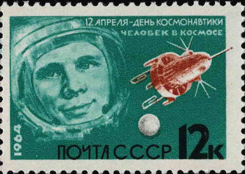 Juri Gagarin, der 1. Mensch im All, 1964 auf Briefmarke der Sowjetunion