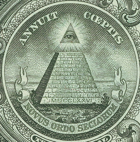 Neue Weltordnung, USA - "Novus ordo seclorum", lateinisch für „eine neue Ordnung der Zeitalter“ steht auf dem aktuellen Ein-Dollar-Geldschein. 