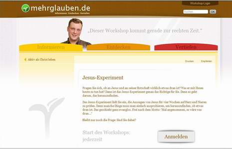 Startseite des neuen Portals www.mehrglauben.de am 02.03.2010,  und externer Link zu www.mehrglauben.de
